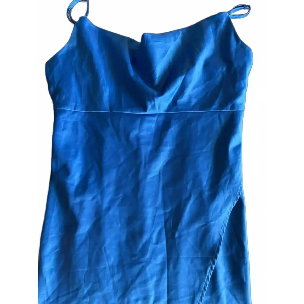 Dynamite Royal Blue Satin Cowl Neck Dress - Size Medium - Picture 1 of 4